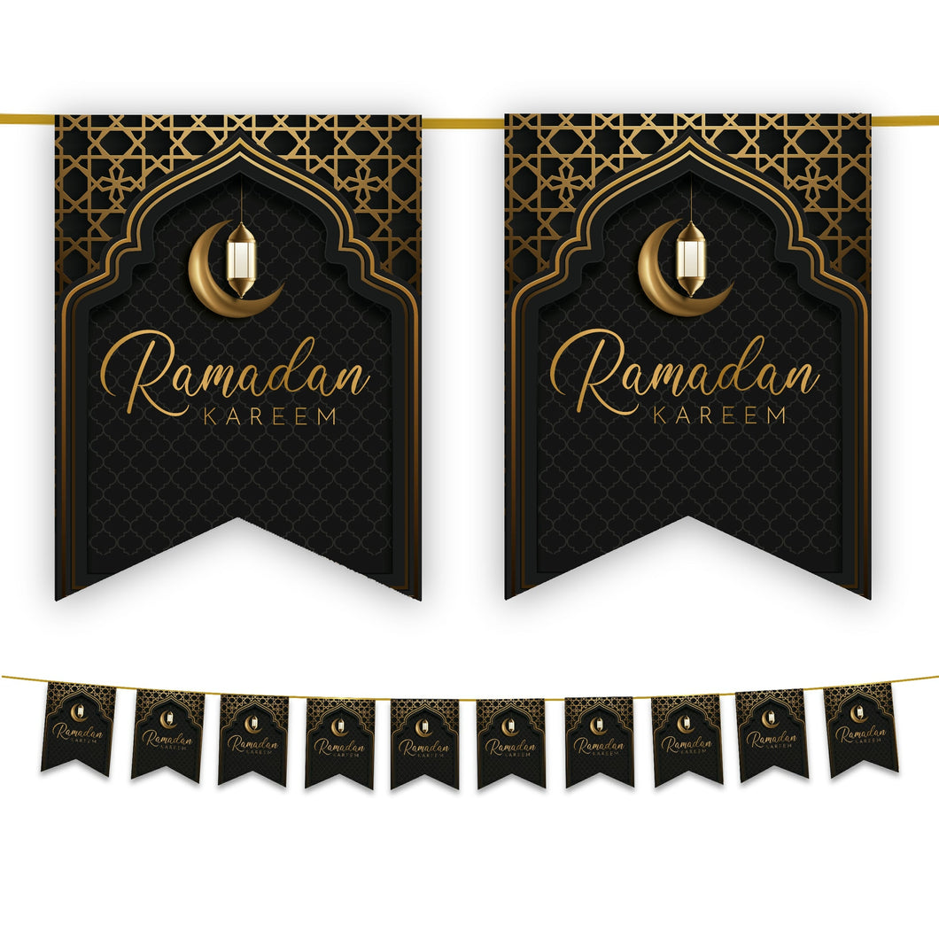 Ramadan Kareem Bunting - Black & Gold Flags Decoration