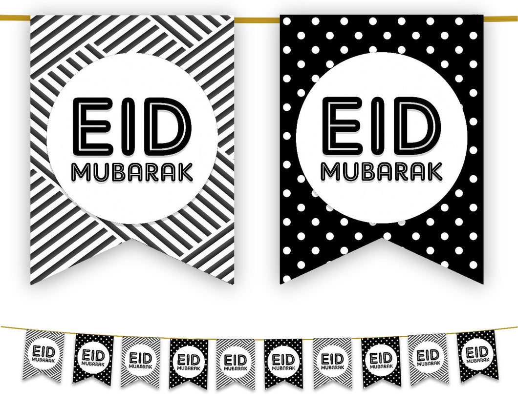 Eid Mubarak Bunting - Black & White Polka Dot Flags Decoration