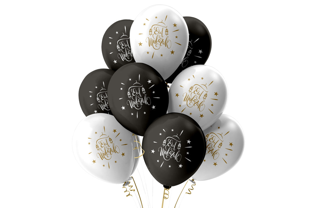 Eid Mubarak Balloons - Domes & Lanterns - Black and White Mix