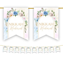 Load image into Gallery viewer, Nikkah Mubarak Bunting - Pink Floral Watercolour Islamic Wedding Decoration
