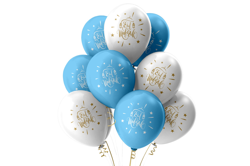 Eid Mubarak Balloons - Domes & Lanterns - Light Blue and White Mix