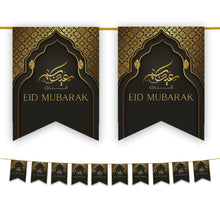 Load image into Gallery viewer, Eid Mubarak Bunting - Black &amp; Gold Flags Decoration
