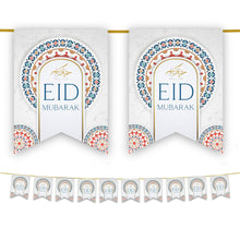 Load image into Gallery viewer, Eid Mubarak Bunting - White Geometric Flags Decoration
