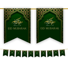 Load image into Gallery viewer, Eid Mubarak Bunting - Green &amp; Gold Flags Decoration
