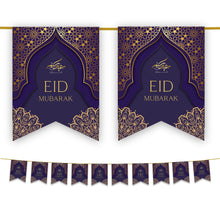 Load image into Gallery viewer, Eid Mubarak Bunting - Purple &amp; Gold Flags Decoration
