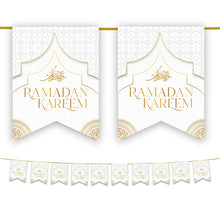 Load image into Gallery viewer, Ramadan Kareem Bunting - White &amp; Gold Flags Decoration
