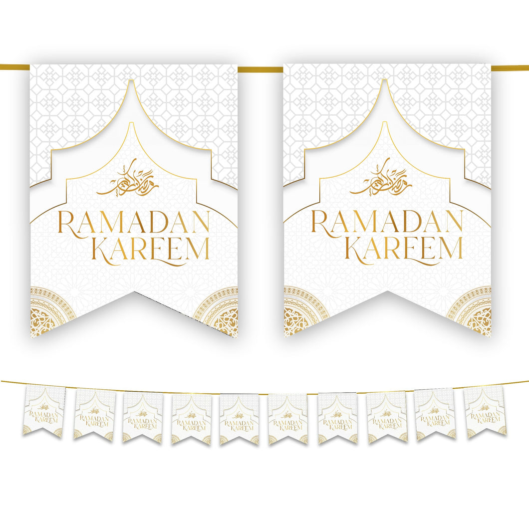 Ramadan Kareem Bunting - White & Gold Flags Decoration
