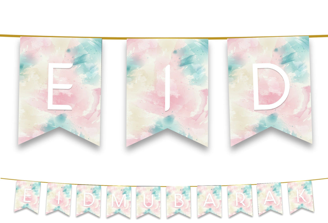 Eid Mubarak Bunting - Pink Pastel Watercolour Letter Flags Decoration