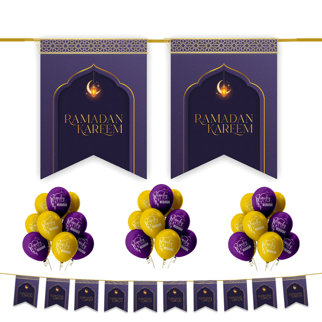 Ramadan Kareem 20 pc Decoration Set - Purple & Gold