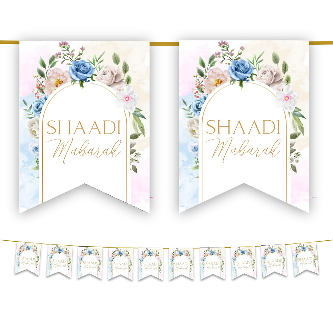 Shaadi Mubarak Bunting - Pink Floral Watercolour Wedding Decoration