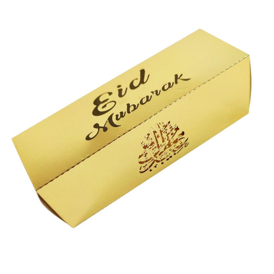 Eid Mubarak Laser Cut Gift Boxes - (12x4x4cm) - Gold